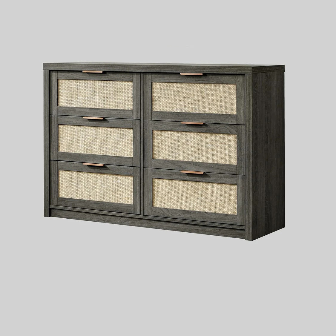 Tallboy Hallway Console Table/Rattan Storage Sideboard Chest of Drawers Midnight Oak