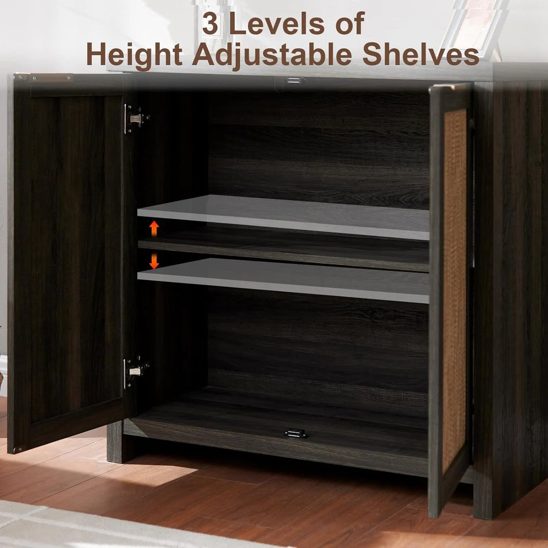 Hampstead Shoe Cabinet/Buffet/Sideboard/Accent Cabinet with Rattan Doors Midnight Oak