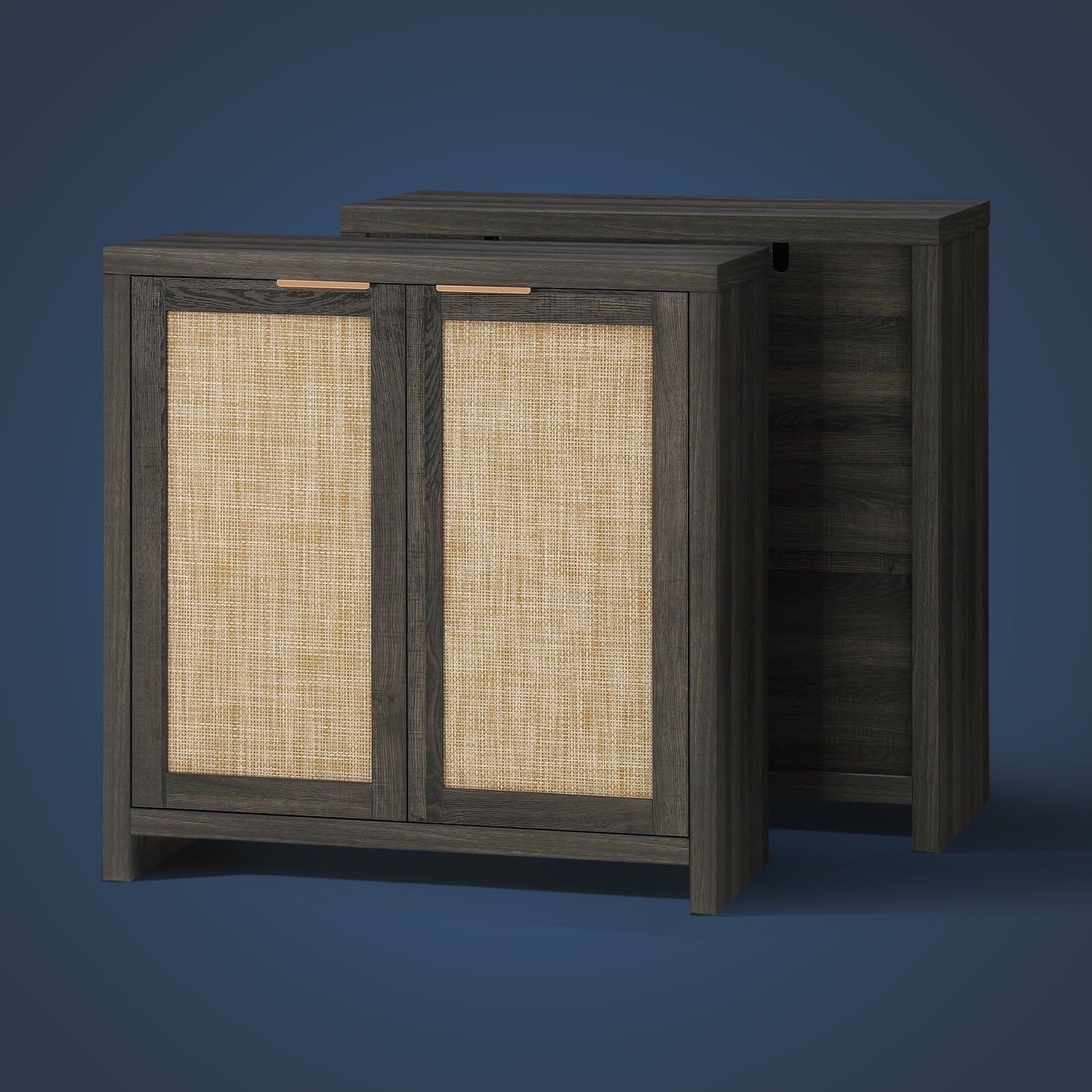 Hampstead Shoe Cabinet/Buffet/Sideboard/Accent Cabinet with Rattan Doors Midnight Oak