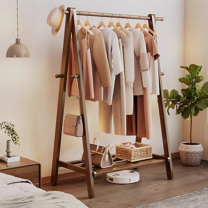 Walnut Solidwood Clothing Racks Hanger/Stylish Entryway Coat Rack with Shelf
