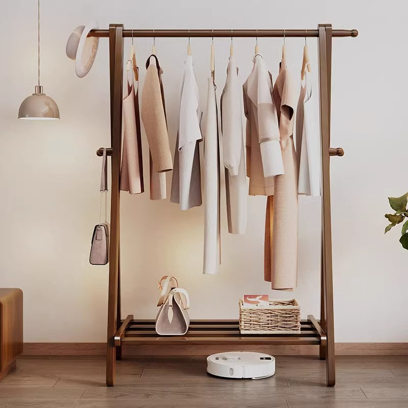 Walnut Solidwood Clothing Racks Hanger/Stylish Entryway Coat Rack with Shelf