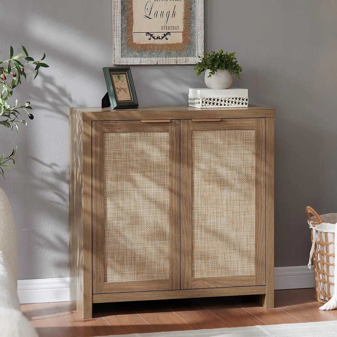 Hampstead Shoe Cabinet/Buffet/Sideboard/Accent Cabinet with Rattan Doors Walnut