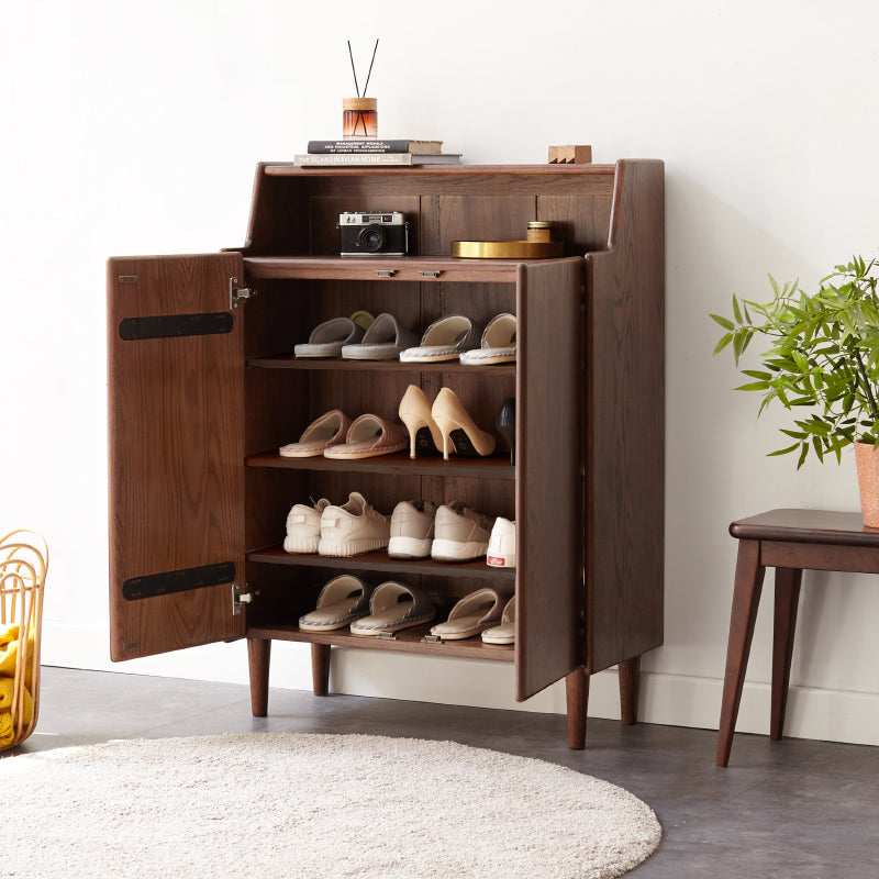 Walnut FAS-Graded Solid American Oak Wood Two-Door Entryway Shoe Cabinet