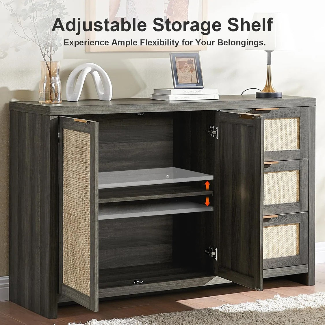 Rattan Dresser Tallboy Storage Cabinet/Buffet Sideboard/Hallway Table Midnight Oak
