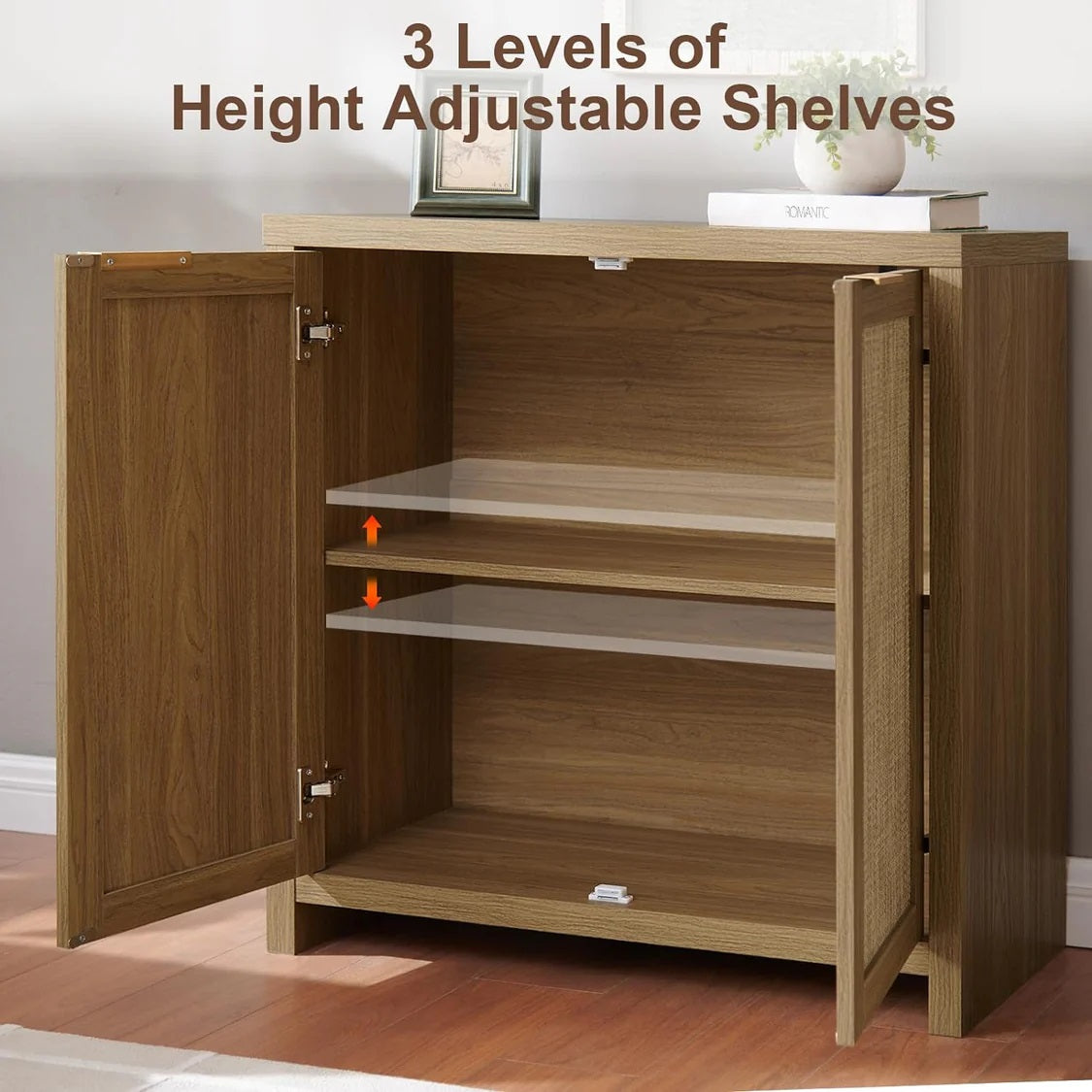 Hampstead Shoe Cabinet/Buffet/Sideboard/Accent Cabinet with Rattan Doors Weathered Oak