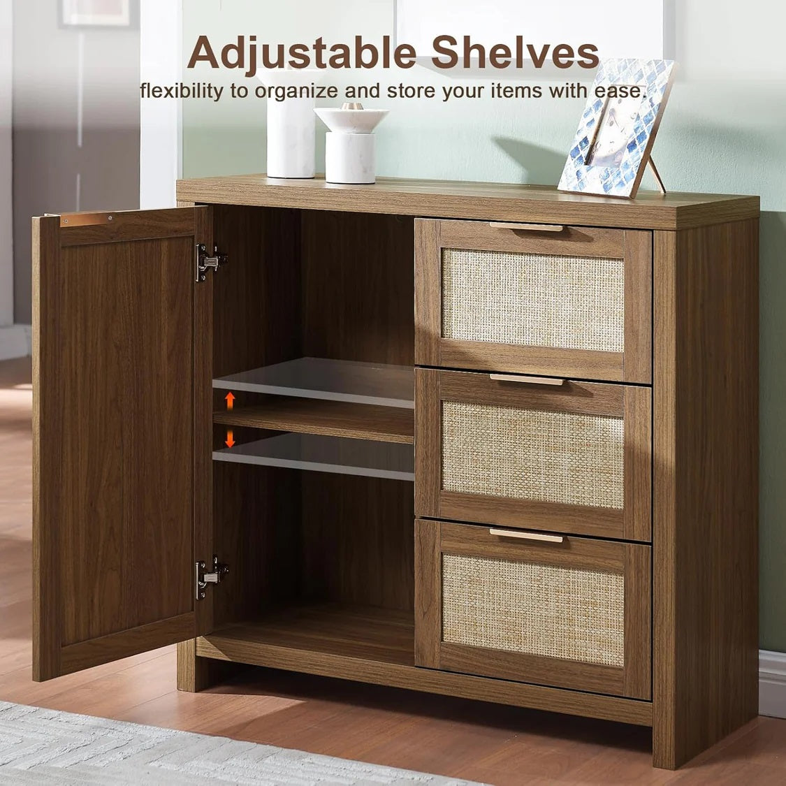 Hampstead Hallway Console/Buffet/Sideboard/Accent Cabinet with Rattan Drawers Walnut