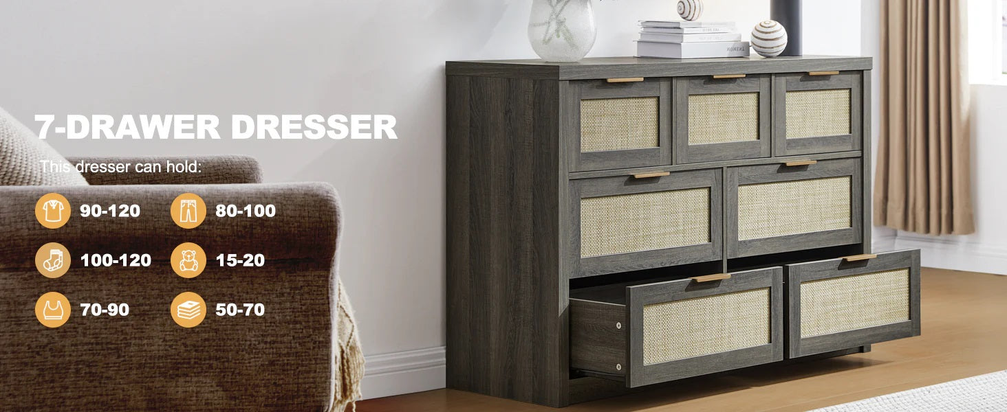 Rattan Hallway Console Sideboard/Tallboy Storage Cabinet Dresser Midnight Oak