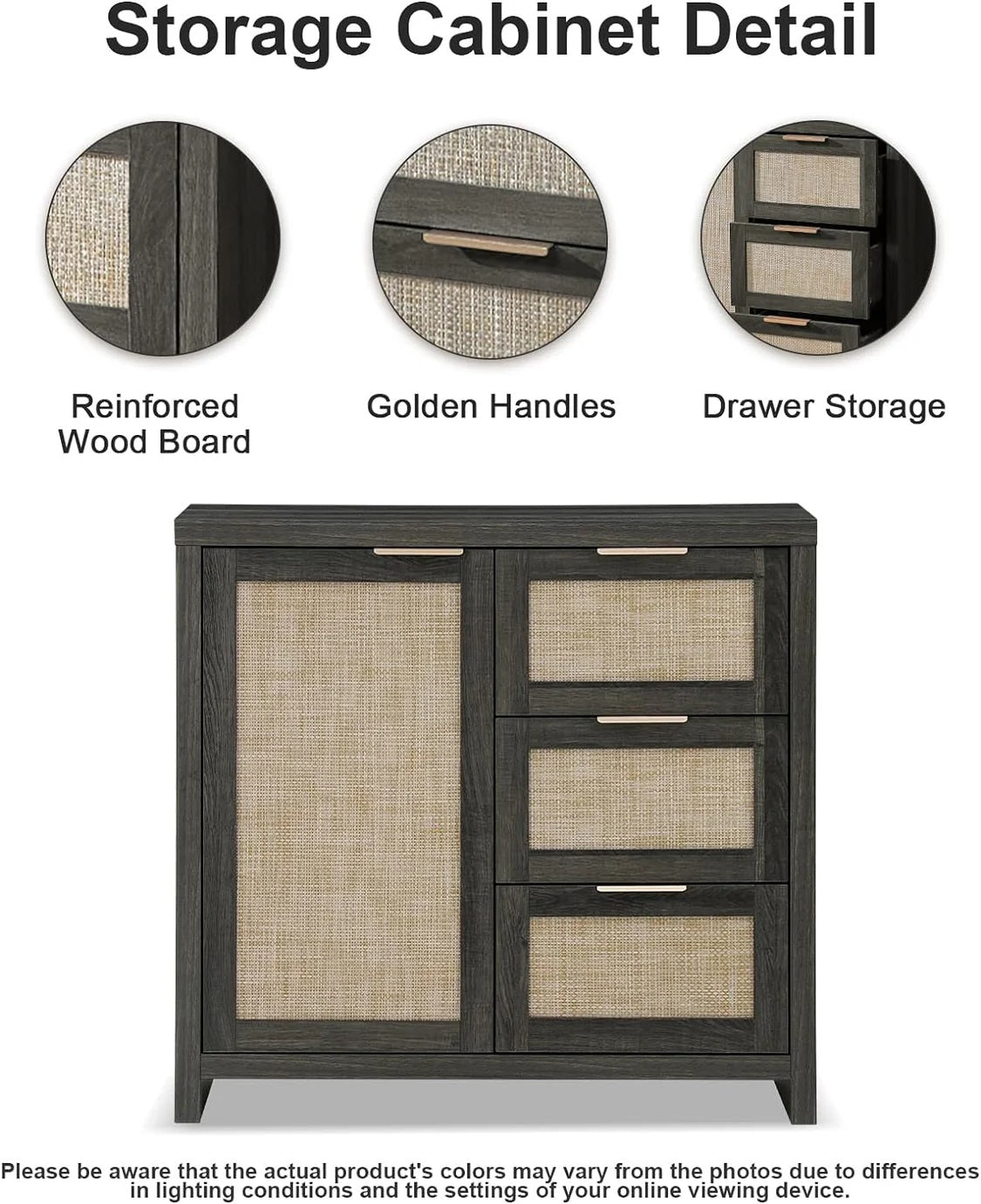 Hampstead Hallway Console Cabinet/Sideboard/Accent Cabinet with Rattan Drawers Midnight Oak