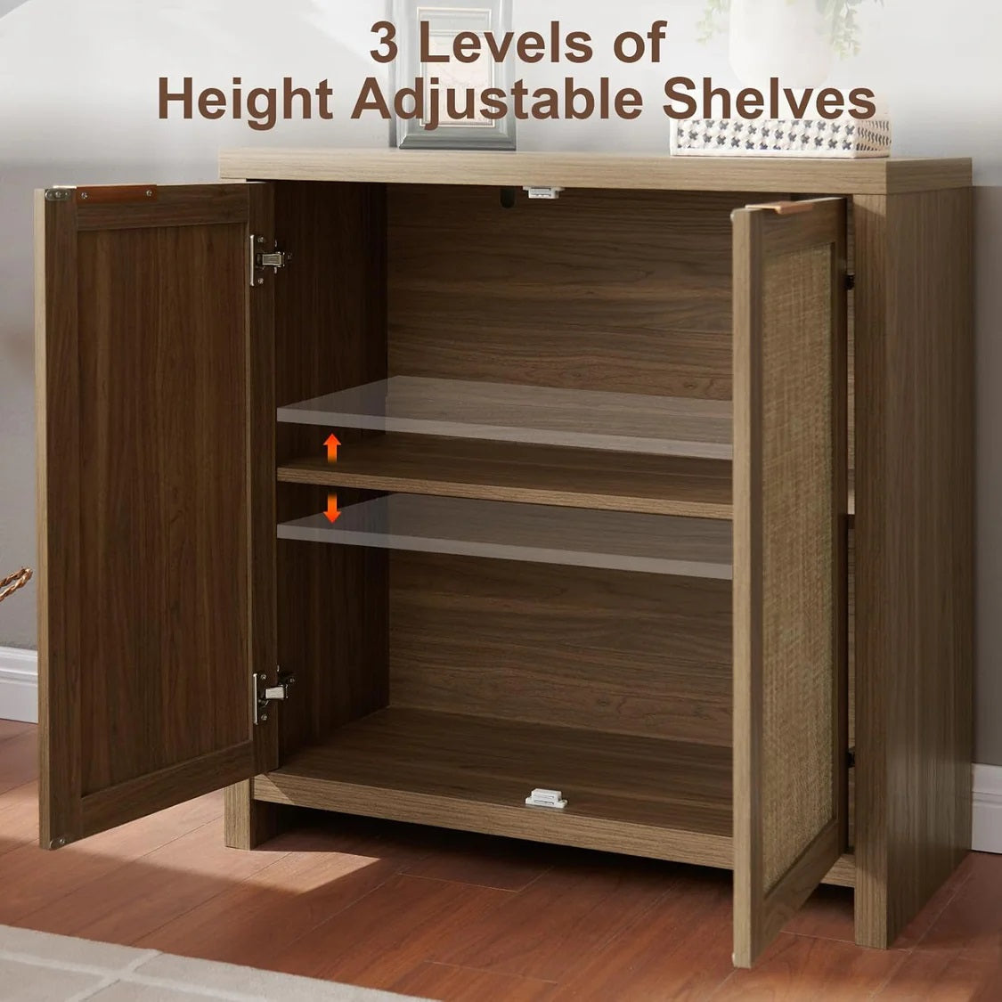 Hampstead Shoe Cabinet/Buffet/Sideboard/Accent Cabinet with Rattan Doors Walnut
