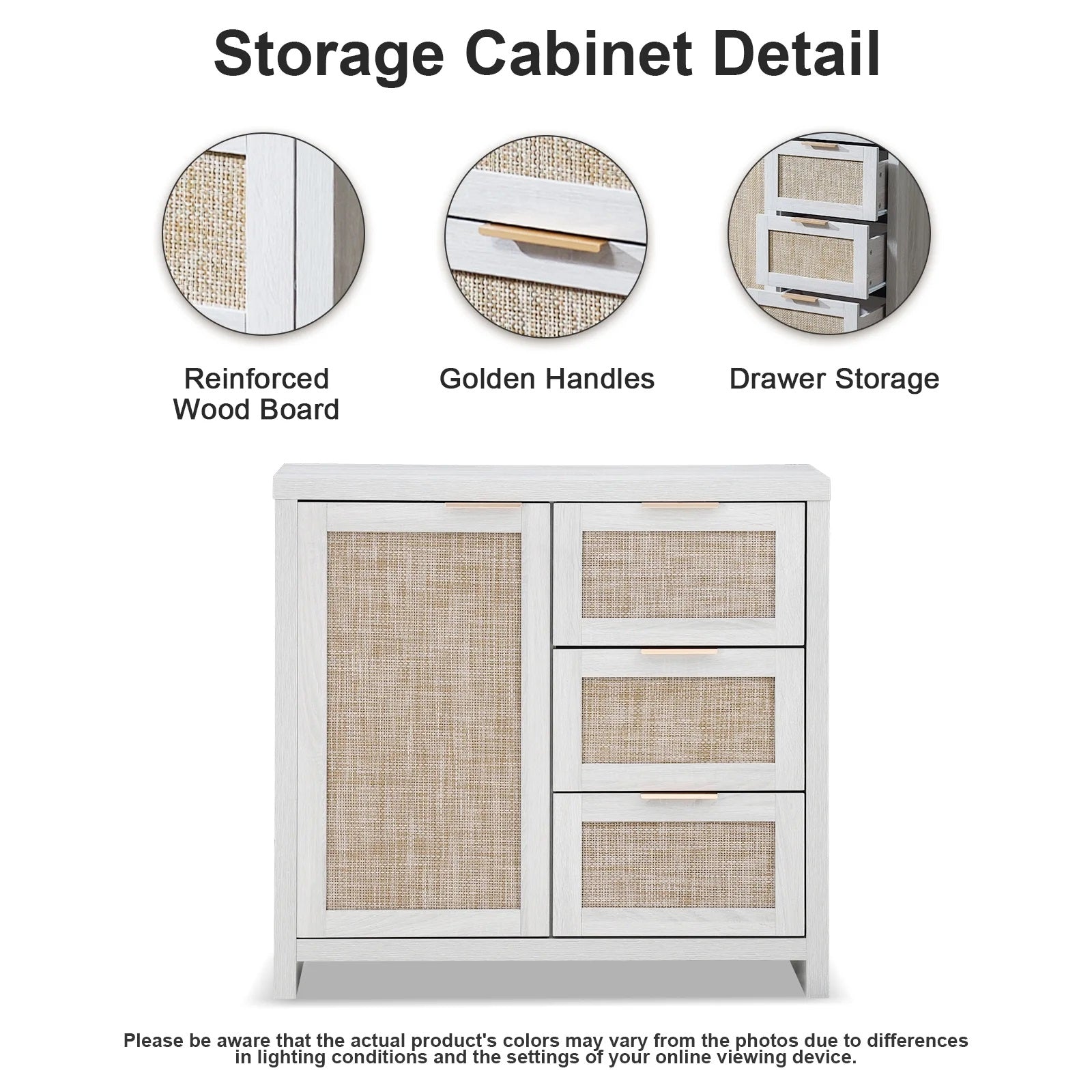 Hampstead Storage Cabinet/Hallway Console Table/Sideboard/Accent Cabinet with Rattan Drawers Pale Oak