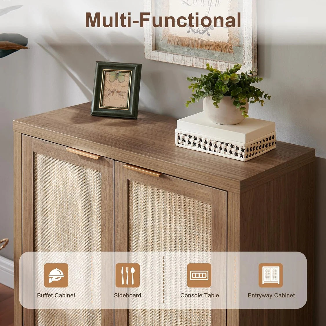 Hampstead Shoe Cabinet/Buffet/Sideboard/Accent Cabinet with Rattan Doors Walnut