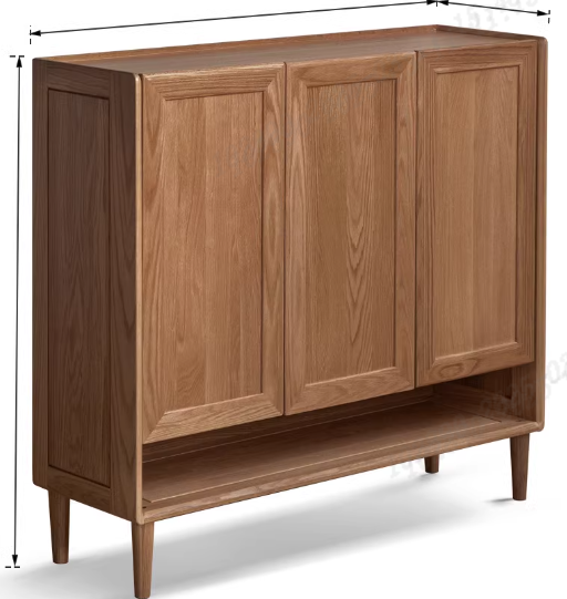 FSC Certified Solid American Oak Three-Door Shoe Cabinet with Bottom Open Shelf