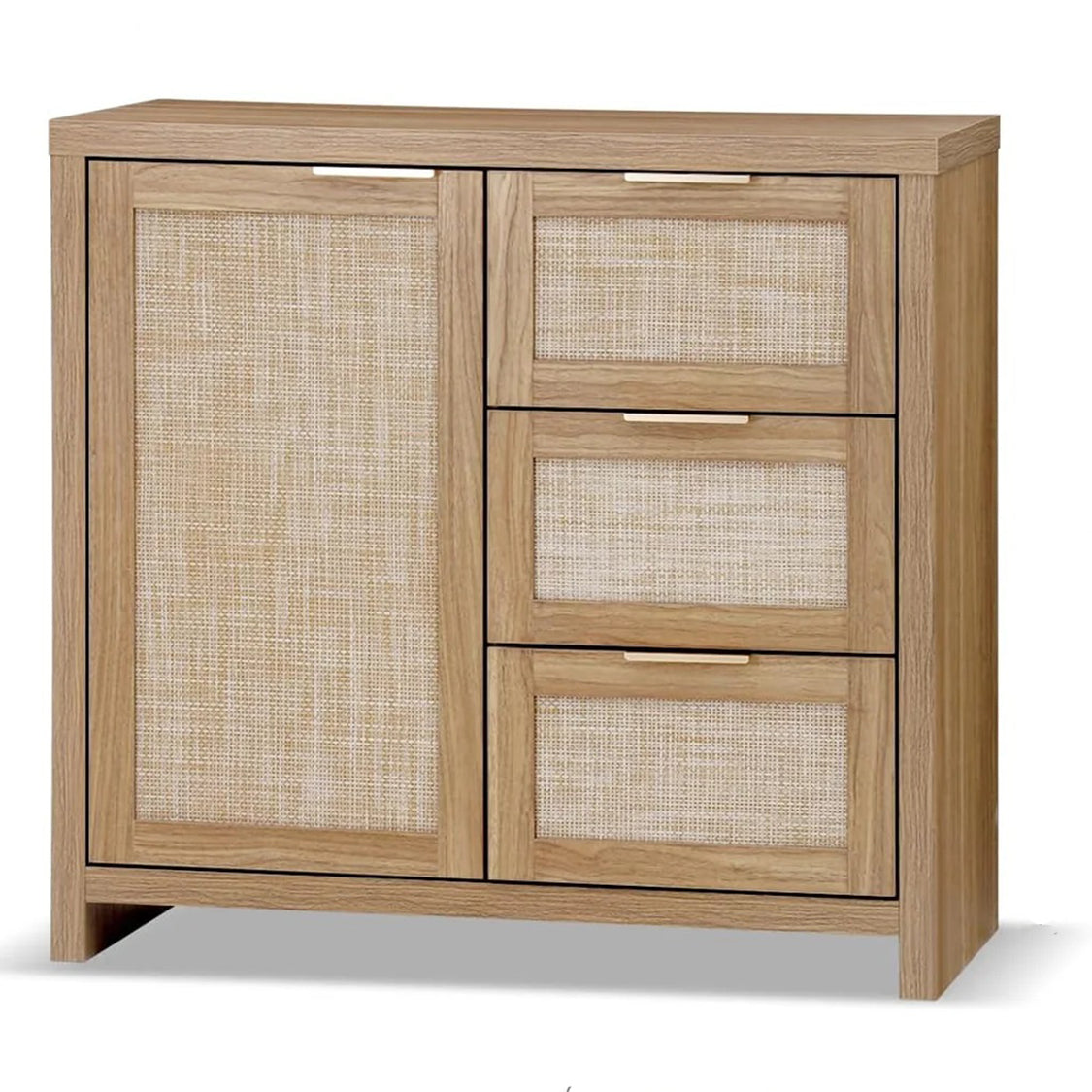 Hampstead Storage Cabinet/Hallway Console Table/Sideboard/Accent Cabinet with Rattan Drawers Midnight Oak Weathered Oak