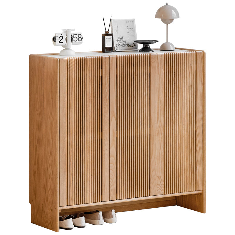 Rhys FAS-Graded Solid American Oak 3-Door Slatted Shoe Cabinet with Ceramic Top