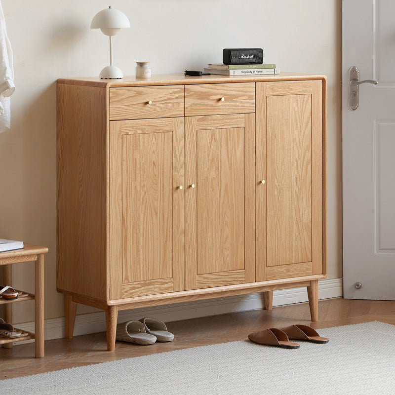 FAS-Graded Solid American Oak Wood Three-Door Shoe Cabinet with Drawers/Shoe Storage