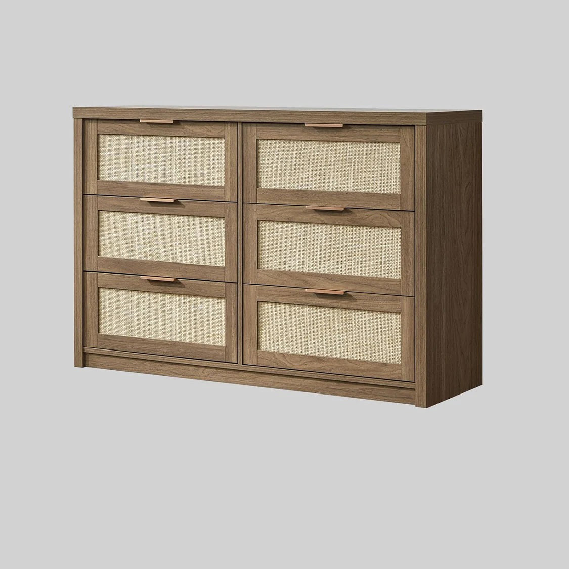 Tallboy Hallway Console Table/Rattan Storage Sideboard Chest of Drawers Walnut