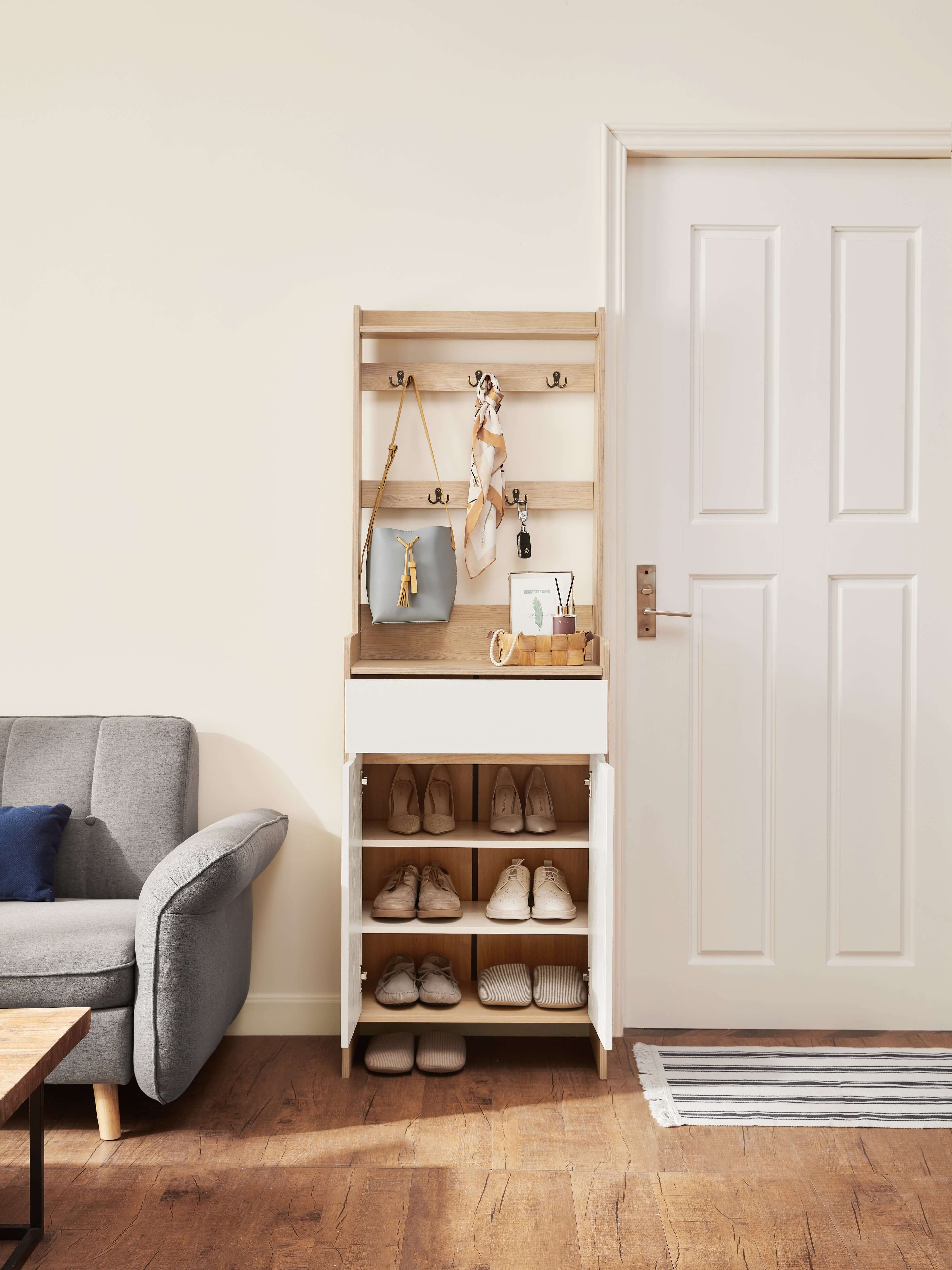 Oak Timber Entryway Storage/Shoe Cabinet with Bag Hanger/60CM/90CM