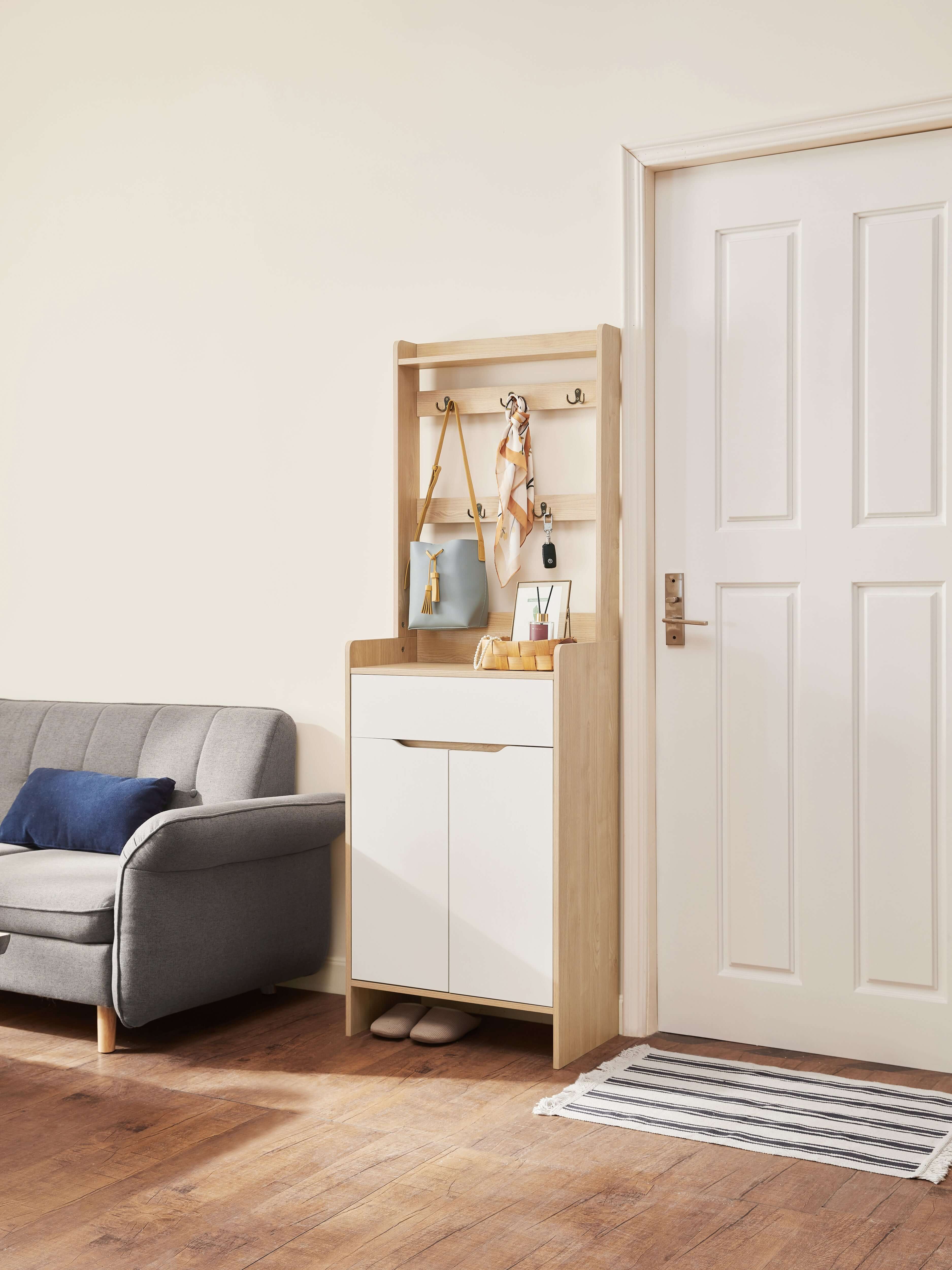 Oak Timber Entryway Storage/Shoe Cabinet with Bag Hanger/60CM/90CM
