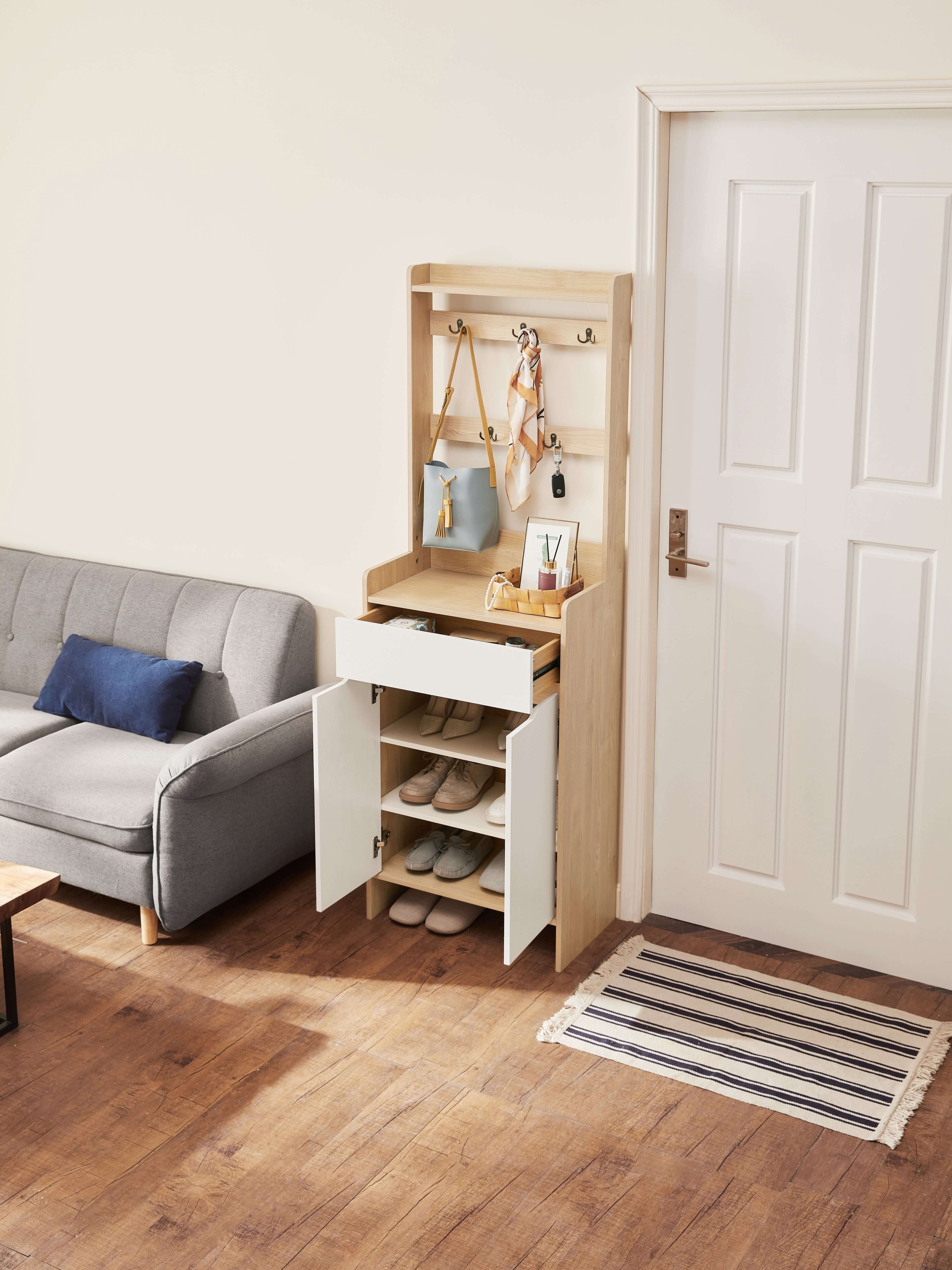 Oak Timber Entryway Storage/Shoe Cabinet with Bag Hanger/60CM/90CM