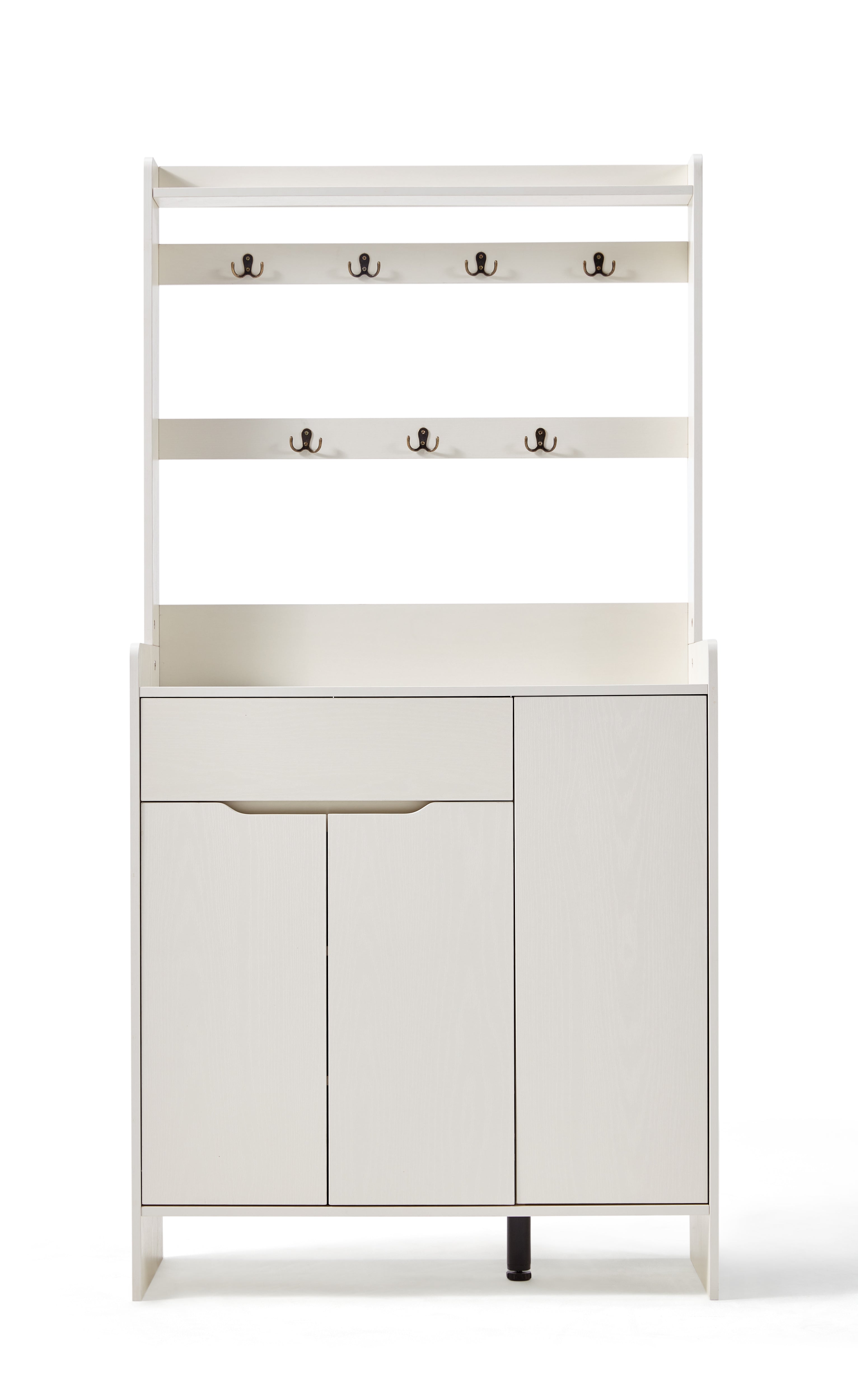 White Timber Entryway Storage/Shoe Cabinet with Bag Hanger/90cm