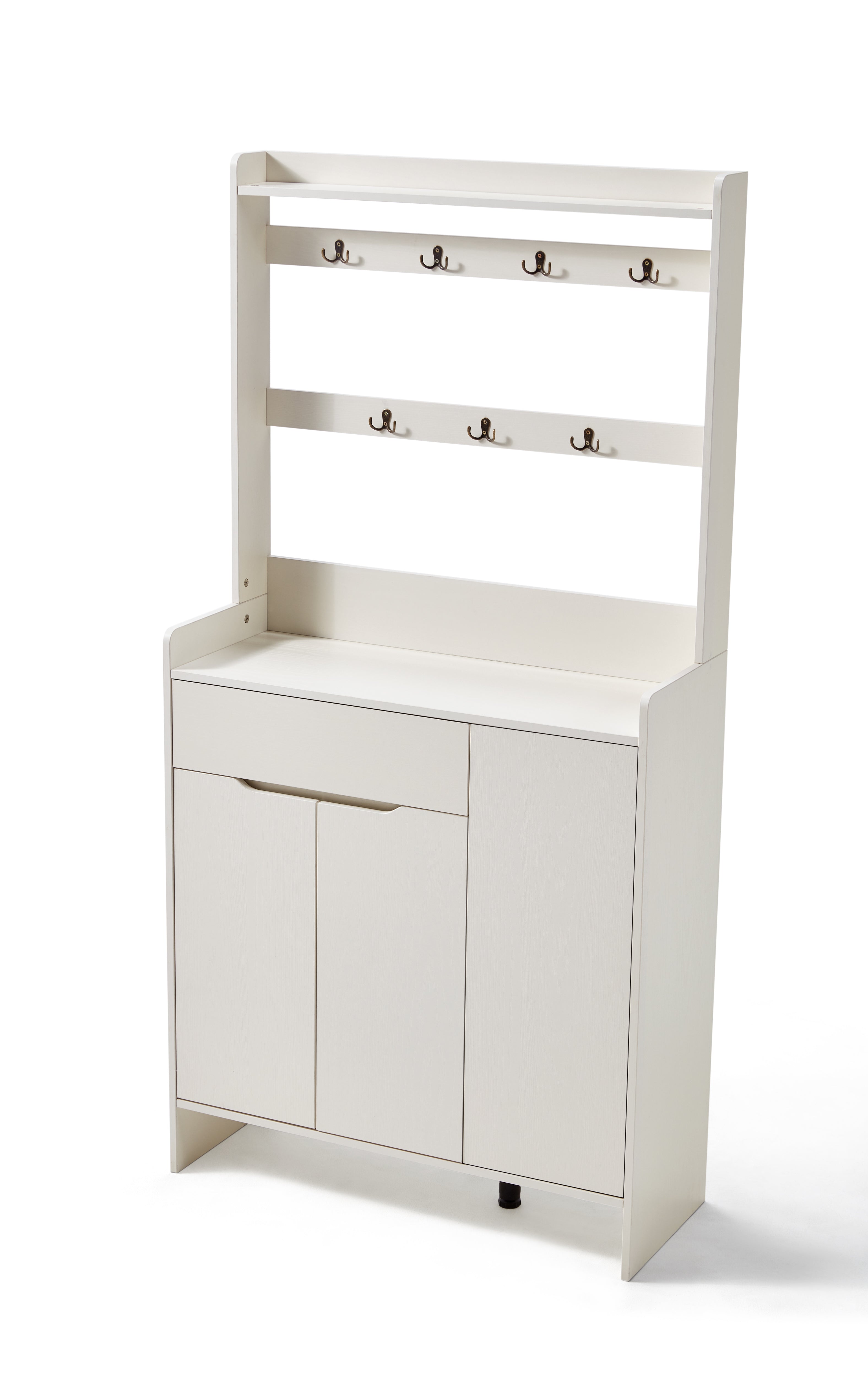 White Timber Entryway Storage/Shoe Cabinet with Bag Hanger/90cm