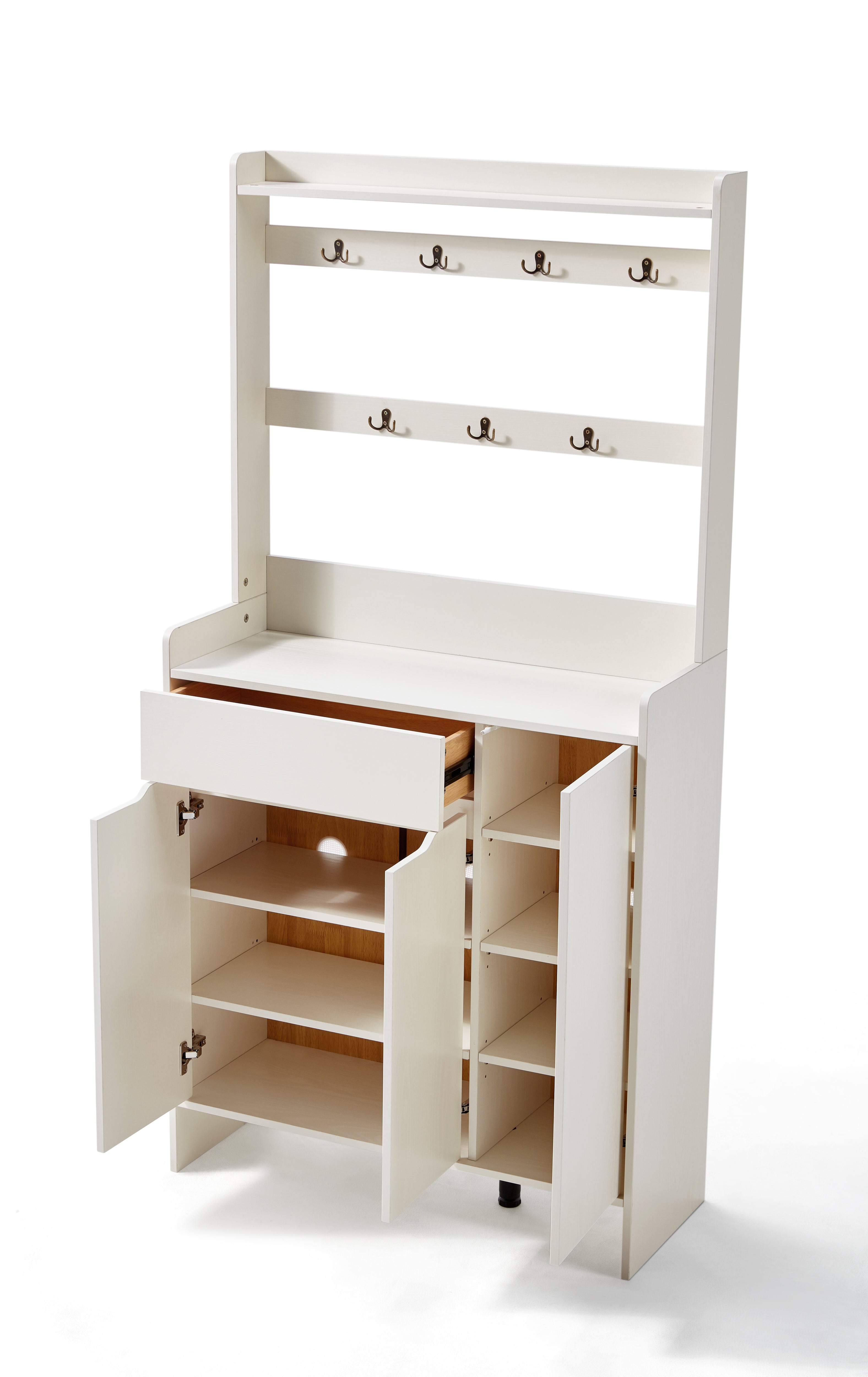 White Timber Entryway Storage/Shoe Cabinet with Bag Hanger/90cm