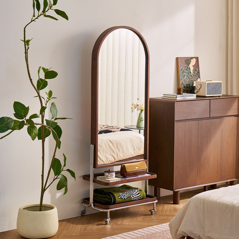 Tabitha Rubberwood Multifunctional Freestanding Double-Sided Full-Length Mirror with Storage Cabinet