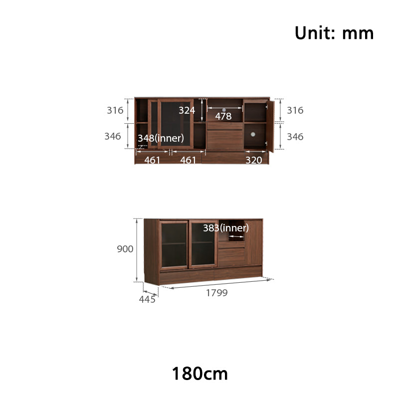 Cheryl 1.2m/1.5m/1.8m Dining Cabinet/Storage Cabinet/Sideboard Walnut Color