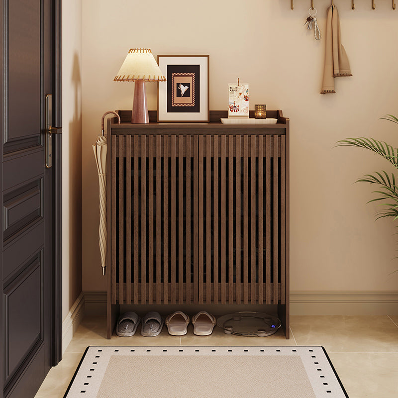 Wyatt Rubberwood 2-Door/3-Door Slatted Shoe Cabinet With Shoe Bench
