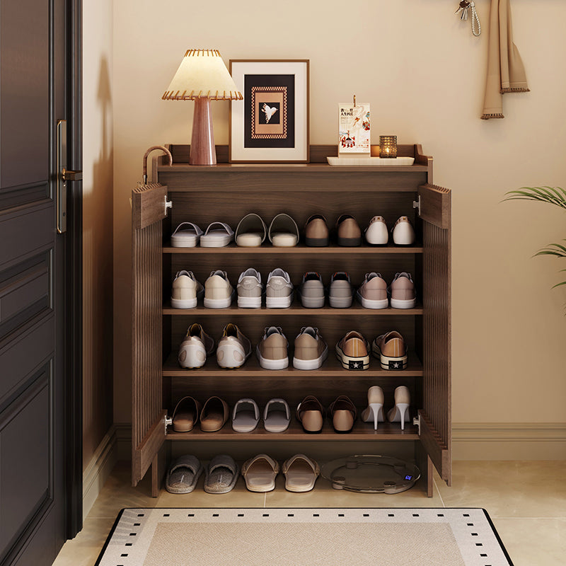 Wyatt Rubberwood 2-Door/3-Door Slatted Shoe Cabinet With Shoe Bench