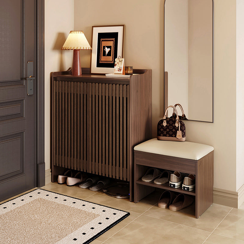 Wyatt Rubberwood 2-Door/3-Door Slatted Shoe Cabinet With Shoe Bench