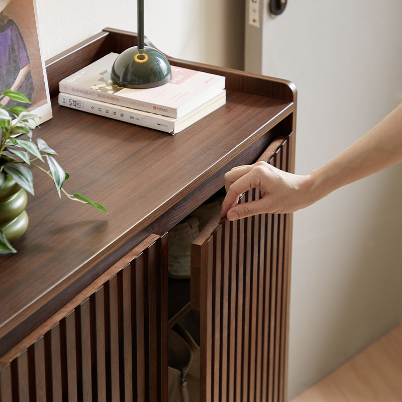 Wyatt Rubberwood 2-Door/3-Door Slatted Shoe Cabinet With Shoe Bench