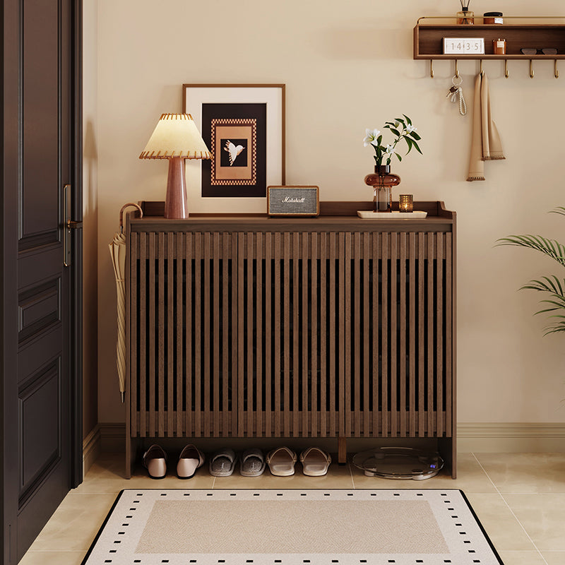 Wyatt Rubberwood 2-Door/3-Door Slatted Shoe Cabinet With Shoe Bench