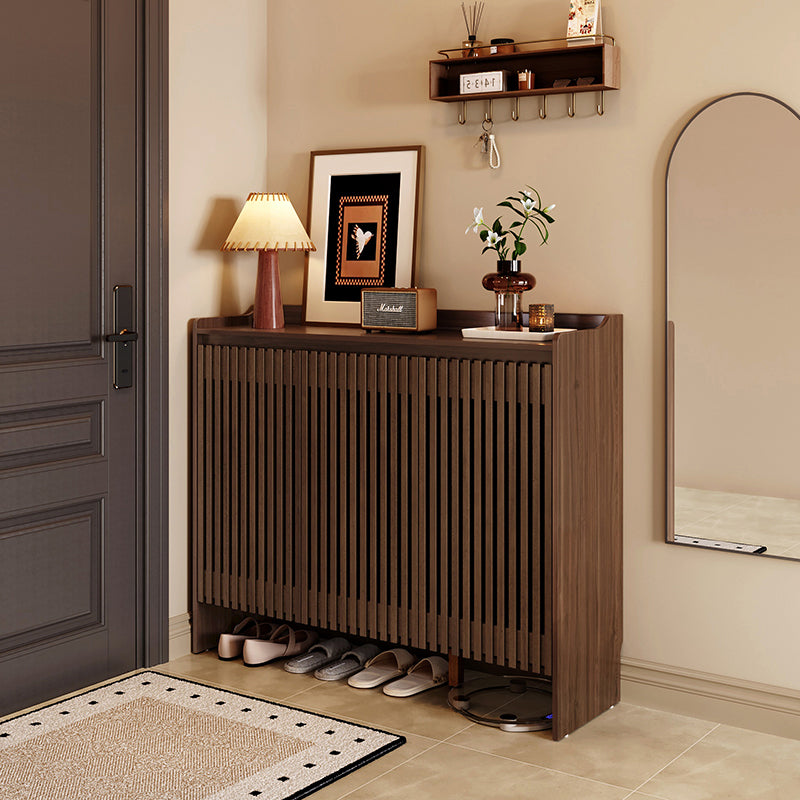 Wyatt Rubberwood 2-Door/3-Door Slatted Shoe Cabinet With Shoe Bench