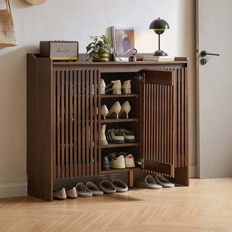 Wyatt Rubberwood 2-Door/3-Door Slatted Shoe Cabinet With Shoe Bench
