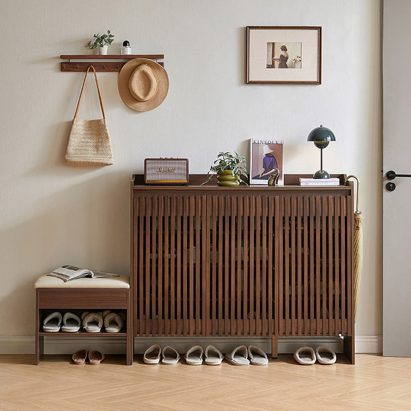 Wyatt Rubberwood 2-Door/3-Door Slatted Shoe Cabinet With Shoe Bench