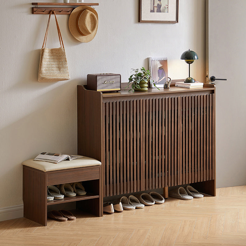 Wyatt Rubberwood 2-Door/3-Door Slatted Shoe Cabinet With Shoe Bench