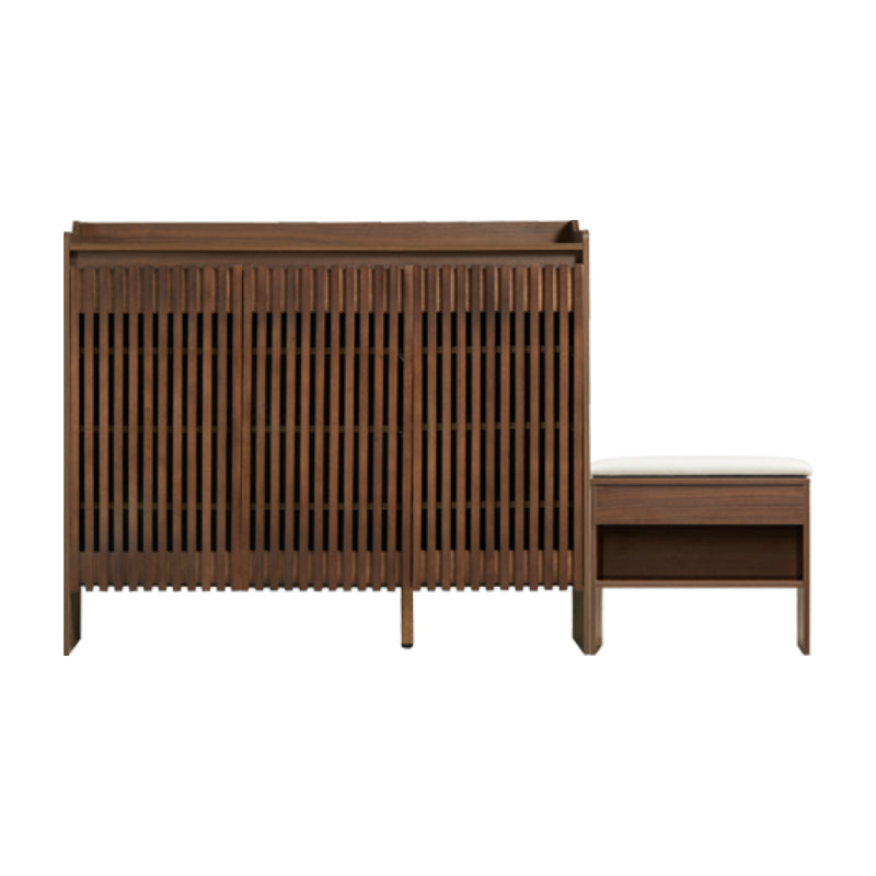 Wyatt Rubberwood 2-Door/3-Door Slatted Shoe Cabinet With Shoe Bench