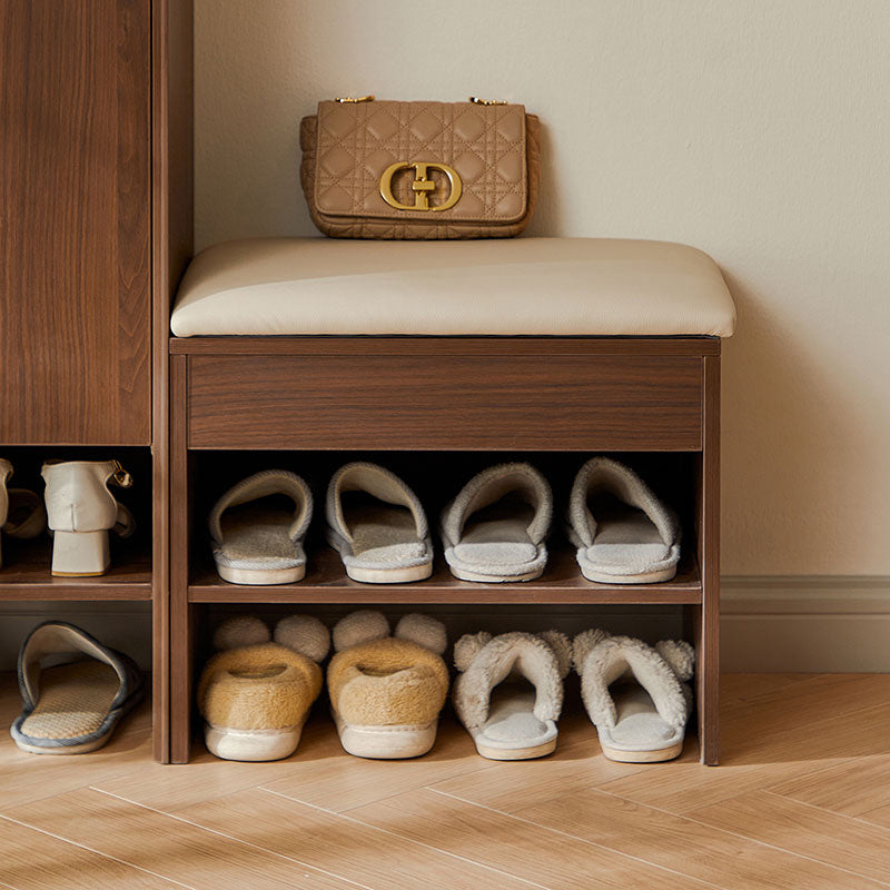 Wyatt Rubberwood 2-Door/3-Door Slatted Shoe Cabinet With Shoe Bench
