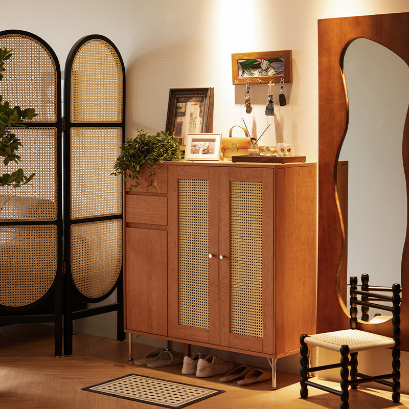 Ruben 102cm Entryway Cabinet/Shoe Cabinet Rattan Door Walnut Color For Home
