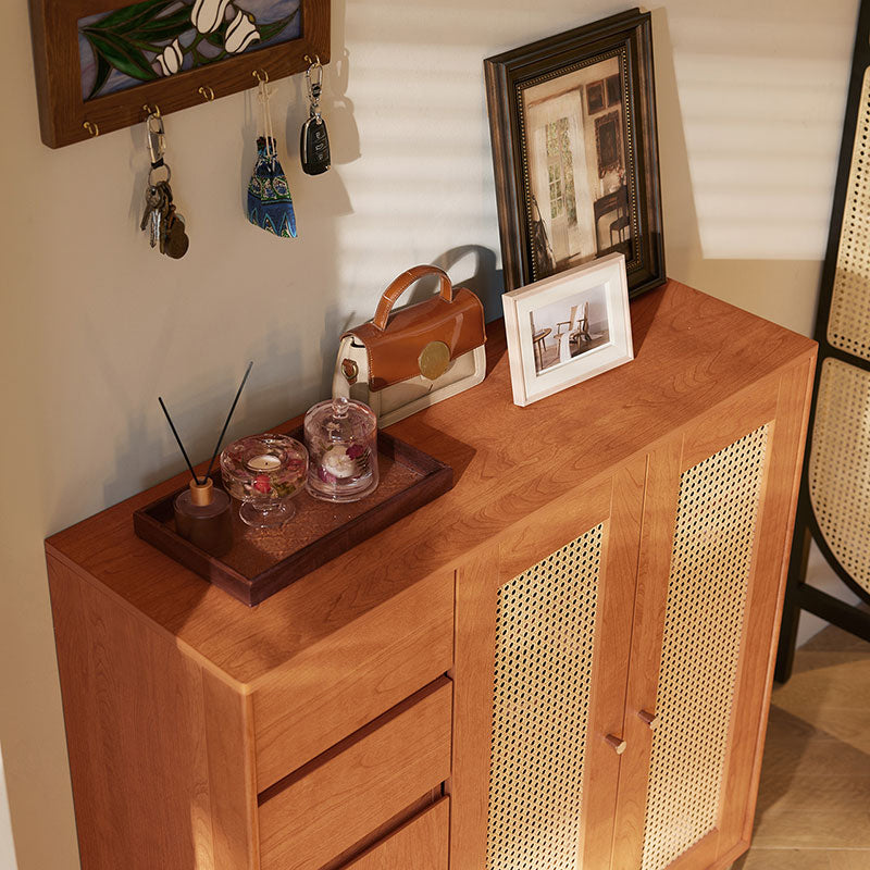 Ruben 102cm Entryway Cabinet/Shoe Cabinet Rattan Door Walnut Color For Home