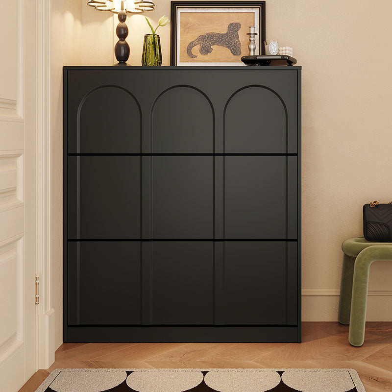 Retro Flip-open Doors Storage Shoe Cabinet in Cream White/Black 80/100/120CM