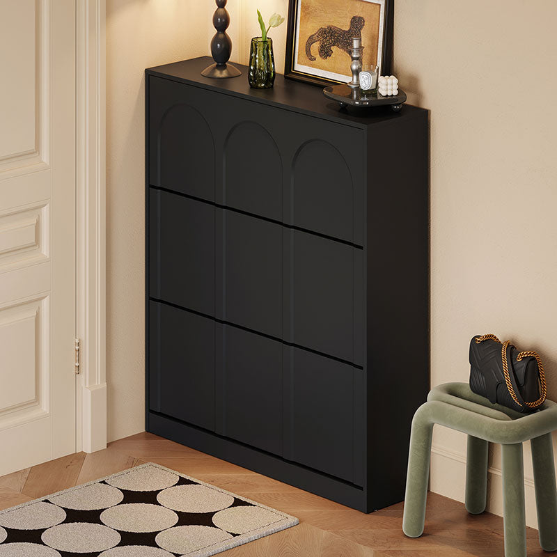 Retro Flip-open Doors Storage Shoe Cabinet in Cream White/Black 80/100/120CM