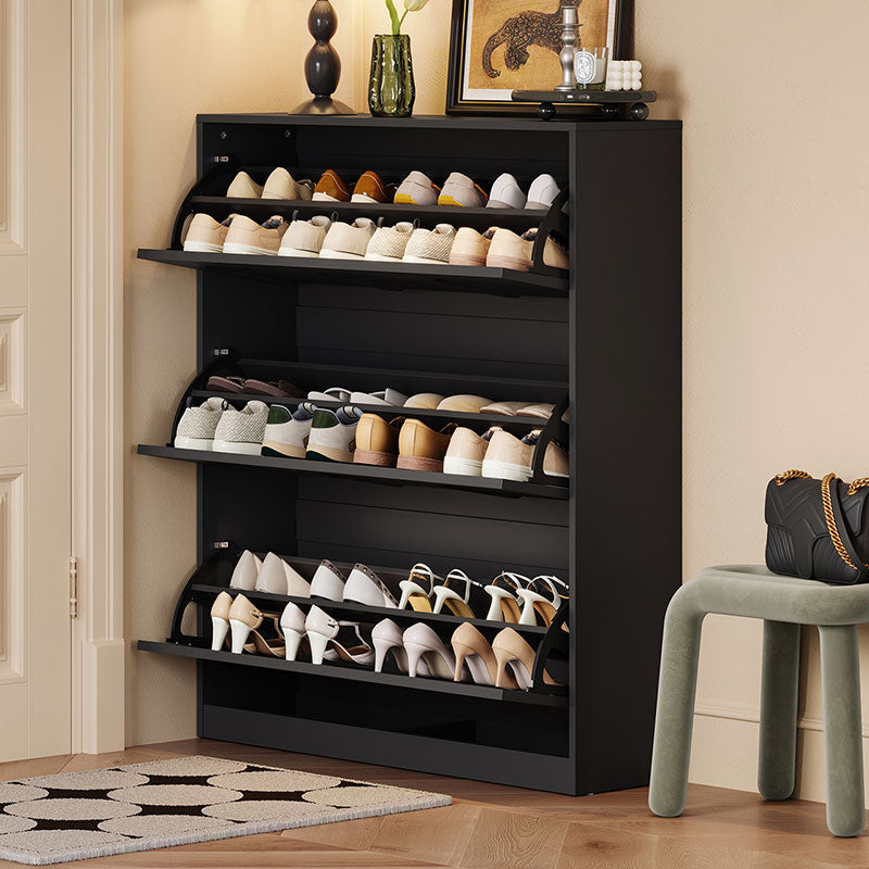 Retro Flip-open Doors Storage Shoe Cabinet in Cream White/Black 80/100/120CM