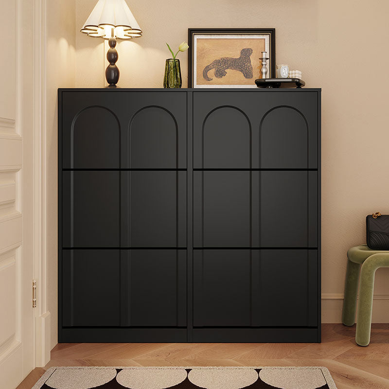 Retro Flip-open Doors Storage Shoe Cabinet in Cream White/Black 80/100/120CM