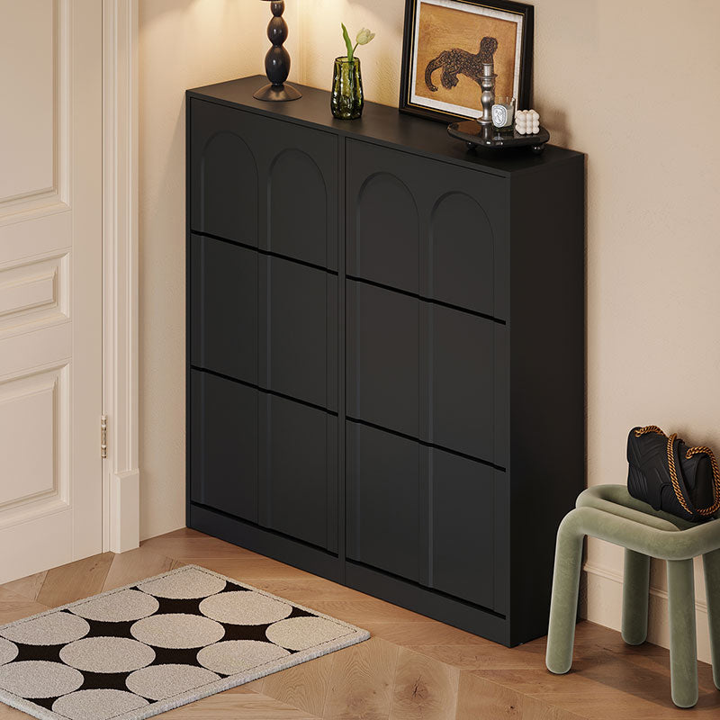 Retro Flip-open Doors Storage Shoe Cabinet in Cream White/Black 80/100/120CM