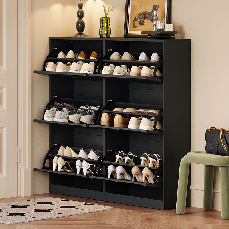 Retro Flip-open Doors Storage Shoe Cabinet in Cream White/Black 80/100/120CM