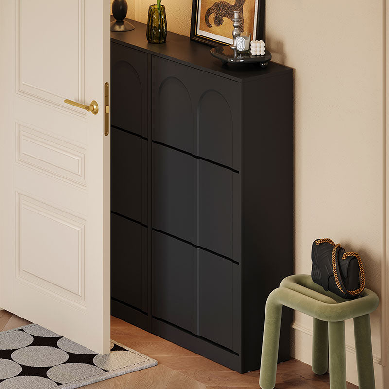 Retro Flip-open Doors Storage Shoe Cabinet in Cream White/Black 80/100/120CM