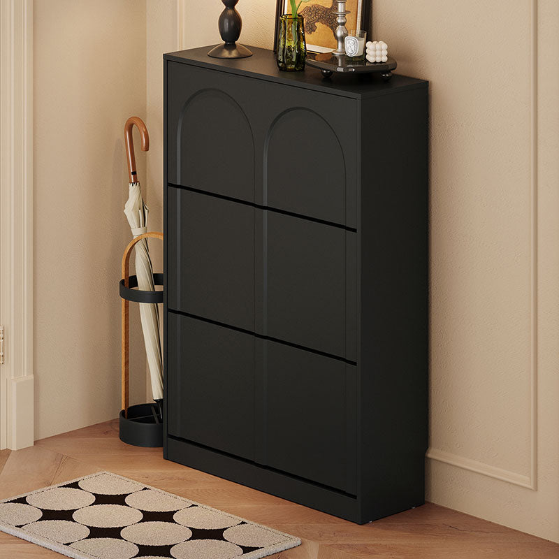 Retro Flip-open Doors Storage Shoe Cabinet in Cream White/Black 80/100/120CM