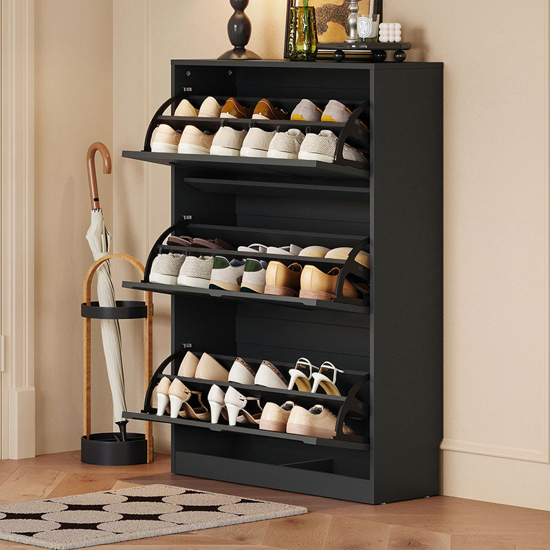 Retro Flip-open Doors Storage Shoe Cabinet in Cream White/Black 80/100/120CM